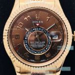 DR Factory Replica Rolex Sky Dweller Arabic Numerals Rose Gold Watch Brown Dial 42mm